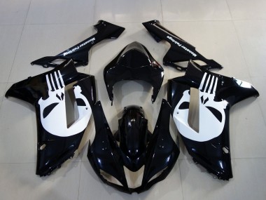 Carénages Moto Kawasaki ZX6R 2007-2008 - Noir Blanc Crâne Abordables