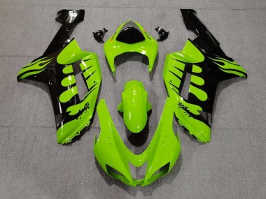 Carénages Moto Kawasaki ZX6R 2007-2008 - Vert Noir Flamme Abordables