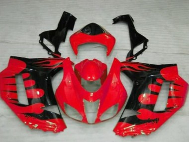 Carénages Moto Kawasaki ZX6R 2007-2008 - Rouge Noir Flamme Abordables