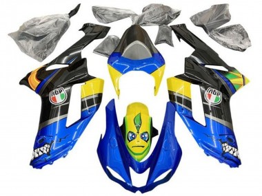 Carénages Moto Kawasaki ZX6R 2007-2008 - Bleu Noir Jaune Requin Abordables