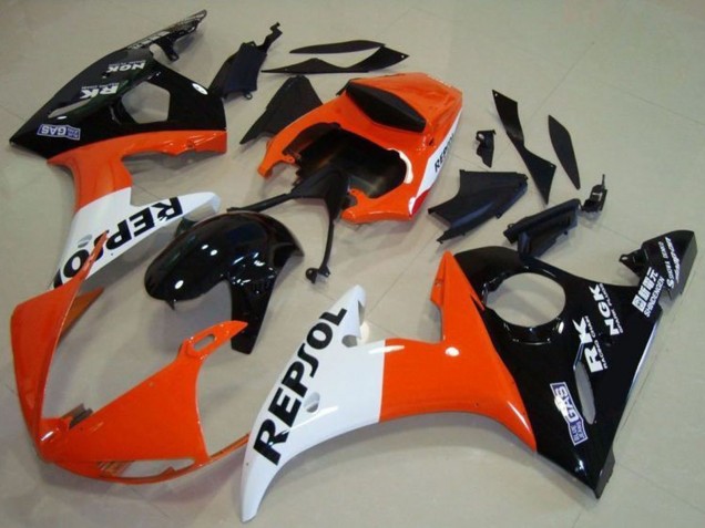 Carénage Moto Yamaha YZF R6 2003-2004 - Orange Blanc Noir Brillant Repsol