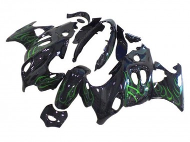 Carénages Moto Suzuki GSX600F/GSX750F 2004-2006 - Noir Brillant Vert Flamme Abordables
