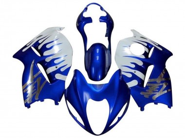 Carénages Moto Suzuki GSXR 1300 Hayabusa 1996-2007 - Blanc Bleu Chrome Flamme Abordables
