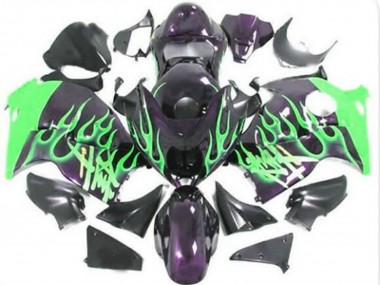 Carénages Moto Suzuki GSXR 1300 Hayabusa 1996-2007 - Noir Brillant Vert Flamme Abordables