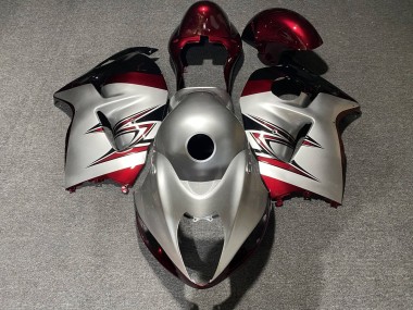 Carénages Moto Suzuki GSXR 1300 Hayabusa 1996-2007 - Argent Bonbon Rouge Abordables