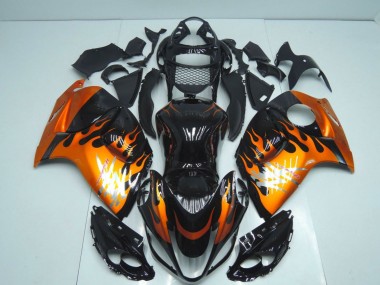 Carénages Moto Suzuki GSXR 1300 Hayabusa 2008-2020 - Noir Brillant Orange Flamme Abordables