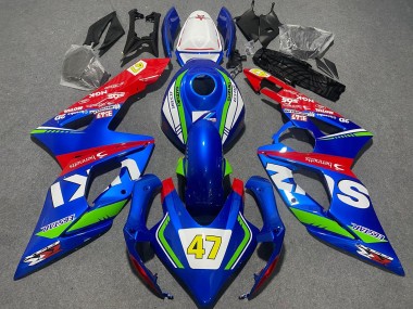 Carénages Moto Suzuki GSXR 1000 2005-2006 - Bleu Vert Blanc Rouge 47 Courses Abordables