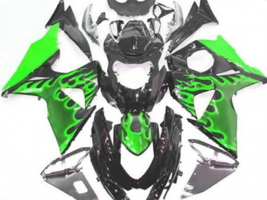 Carénages Moto Suzuki GSXR 1000 2009-2016 - Noir Brillant Vert Flamme Abordables