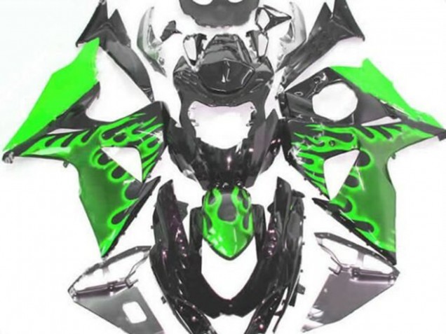 Carénages Moto Suzuki GSXR 1000 2009-2016 - Noir Brillant Vert Flamme