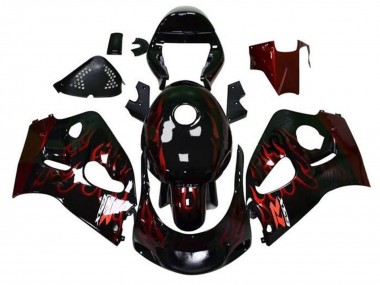 Carénages Moto Suzuki GSXR 600 / GSXR 750 1996-2000 - Noir Rouge Flamme Abordables