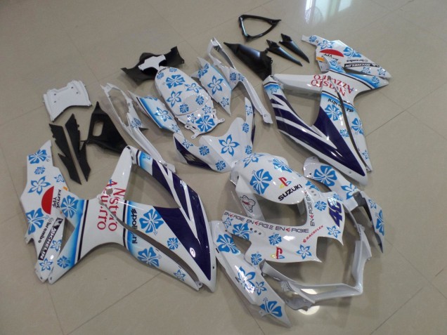 Carénages Moto Suzuki GSXR 600 / GSXR 750 2008-2010 - Blanc Bleu Flower Rouge Nastro Azzurro