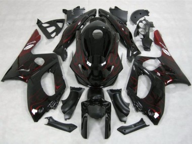 Carénages Moto Yamaha YZF600R Thundercat 1996-2007 - Noir Brillant Rouge Flamme Abordables