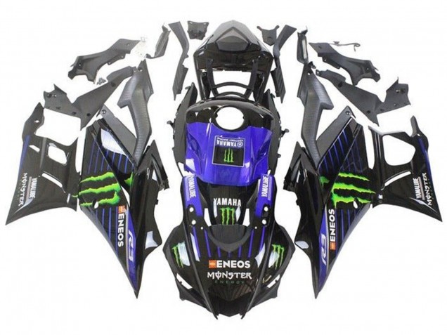 Carénages Moto Yamaha YZF R3/R25 2019-2021 - Bleu Noir Brillant Vert ENEOS Monstre
