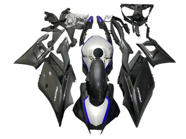 Carénages Moto Yamaha YZF R3/R25 2022-2024 - Argent Bleu Noir Fibre de Carbone Style