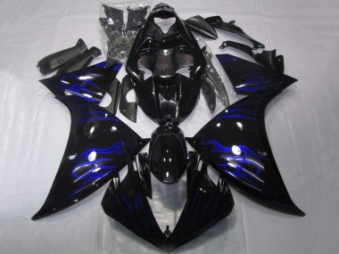 Carénages Moto Yamaha YZF 1000 R1 2009-2011 - Noir Brillant Bleu Flamme Abordables