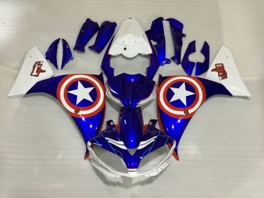 Carénages Moto Yamaha YZF 1000 R1 2012-2014 - Blanc Bleu Rouge Étoile Captain America Abordables
