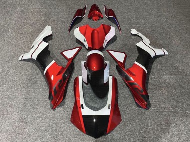Carénages Moto Yamaha YZF 1000 R1 2015-2019 - Blanc Rouge Fausse Fibre de Carbone Abordables