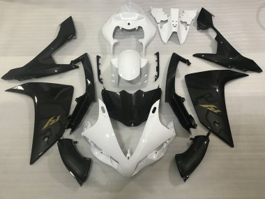 Carénages Moto Yamaha YZF 1000 R1 2007-2008 - Blanc Fausse Fibre de Carbone Or Décalque Abordables