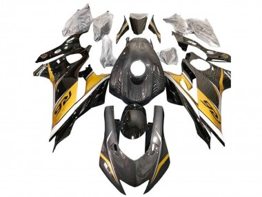Carénages Moto Yamaha YZF R6 2017-2023 - Or Blanc Noir Fausse Fibre de Carbone Abordables