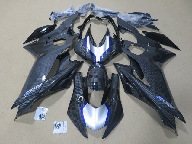 Carénages Moto Yamaha YZF R6 2017-2023 - Argent Bleu Noir Fausse Fibre de Carbone
