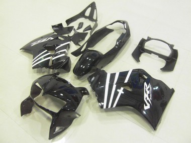 Carénages Moto Honda VFR 800 1998-2001 - Noir Brillant Blanc Bande Abordables