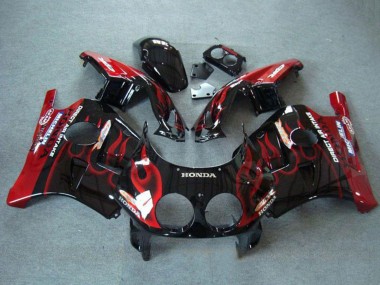 Carénages Moto Honda CBR250RR MC22 1990-1998 - Noir Brillant Rouge Flamme Abordables
