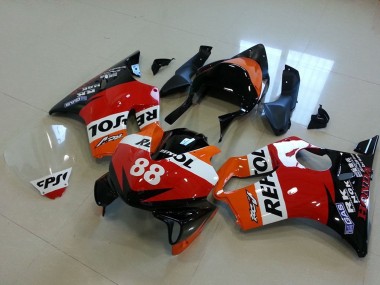 Carénages Moto Honda CBR600 F4i 2001-2003 - Orange Blanc Rouge Noir Brillant Courses Repsol 88 Abordables