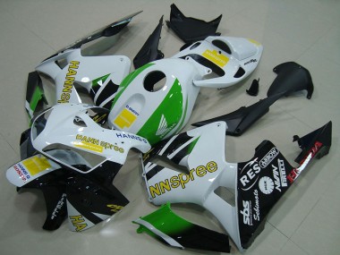 Carénages Moto Honda CBR600RR 2005-2006 - Blanc Vert Jaune Noir Brillant Hannspree Abordables
