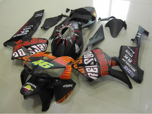 Carénages Moto Honda CBR600RR 2005-2006 - Noir Mat Orange Jaune Rossi 46