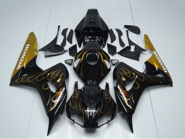 Carénage Moto Honda CBR1000RR 2006-2007 - Noir Brillant Or Flamme