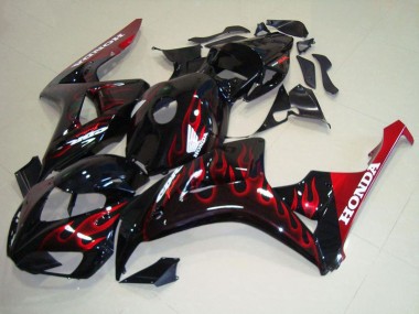 Kits Carénage Moto Honda CBR1000RR 2006-2007 - Noir Brillant Rouge Flamme Abordables