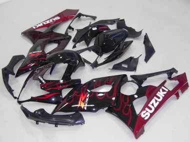 Carénages Moto Suzuki GSXR 1000 2005-2006 - Noir Brillant Rouge Flamme Abordables