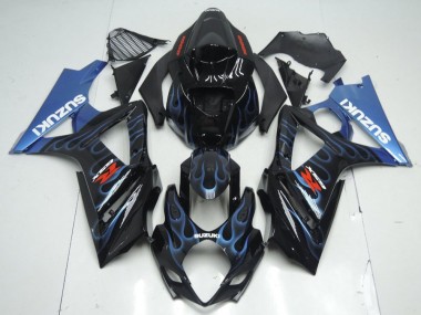 Kits Carénage Moto Suzuki GSXR 1000 2007-2008 - Noir Brillant Bleu Flamme Abordables
