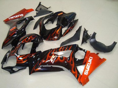 Carénages Moto Suzuki GSXR 1000 2007-2008 - Noir Brillant Orange Flamme Abordables