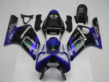 Carénages Moto Kawasaki ZX6R 2003-2004 - Noir Brillant Bleu Vert Monstre Abordables