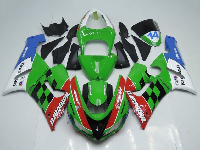 Carénages Moto Kawasaki ZX6R 2005-2006 - Blanc Vert Rouge Bleu Noir Motocard