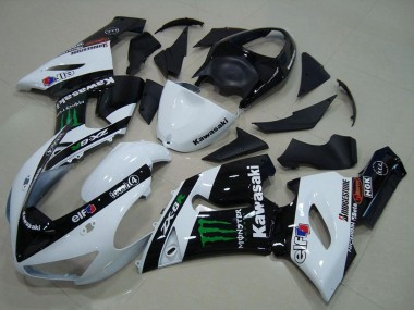 Carénages Moto Kawasaki ZX6R 2005-2006 - Blanc Noir Brillant Vert Monstre Abordables