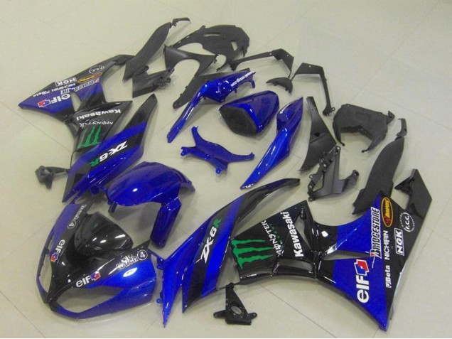 Carénages Moto Kawasaki ZX6R 2009-2012 - Bleu Noir Brillant Vert Elf Monstre Bridgestone