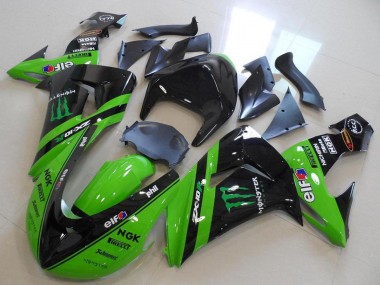 Carénages Moto Kawasaki ZX10R 2006-2007 - Vert Noir Brillant Monstre Courses Abordables