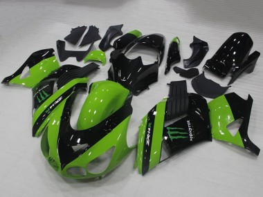 Carénages Moto Kawasaki ZX14R ZZR1400 2006-2011 - Vert Noir Brillant Monstre Abordables