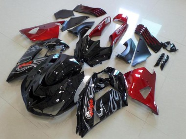 Carénages Moto Kawasaki ZX14R ZZR1400 2006-2011 - Rouge Noir Brillant Argent Flamme Abordables