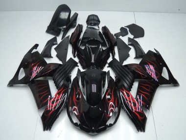 Carénages Moto Kawasaki ZX14R ZZR1400 2006-2011 - Noir Brillant Rouge Flamme Abordables