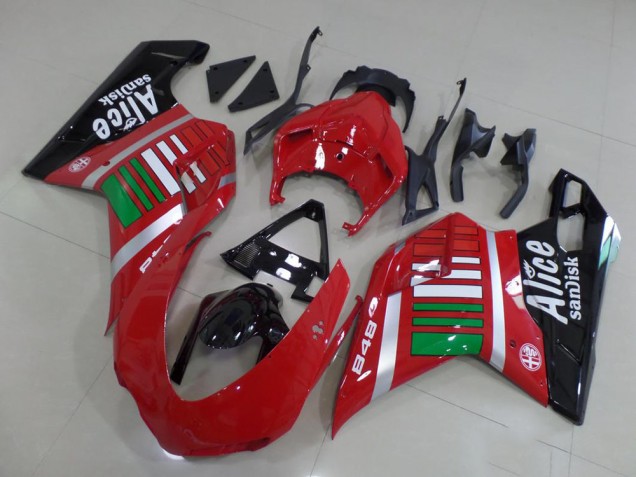 Carénages Moto Ducati 848 2007-2014 - Rouge Argent Vert Noir Brillant Alice Sandisk