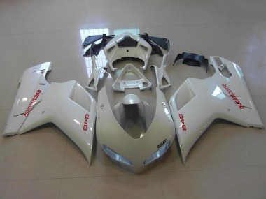 Carénages Moto Ducati 848 2007-2014 - Blanc Brillant Rouge Décalque Abordables