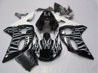 Carénages Moto Yamaha YZF R6 1998-2002 - Noir Brillant Blanc Flamme Abordables