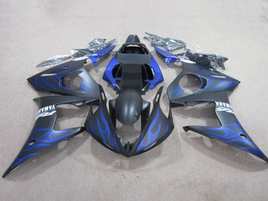 Carénages Moto Yamaha YZF R6 2003-2004 - Noir Mat Bleu Flamme Abordables