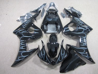 Carénages Moto Yamaha YZF R6 2003-2004 - Noir Brillant Argent Flamme Abordables