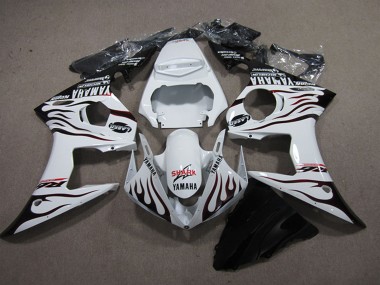 Carénages Moto Yamaha YZF R6 2003-2004 - Blanc Noir Brillant Flamme Requin Abordables