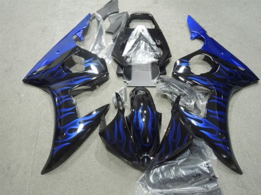 Carénages Moto Yamaha YZF R6 2003-2004 - Noir Brillant Bleu Flamme Abordables