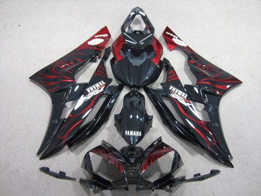 Carénages Moto Yamaha YZF R6 2006-2007 - Noir Brillant Rouge Flamme Abordables